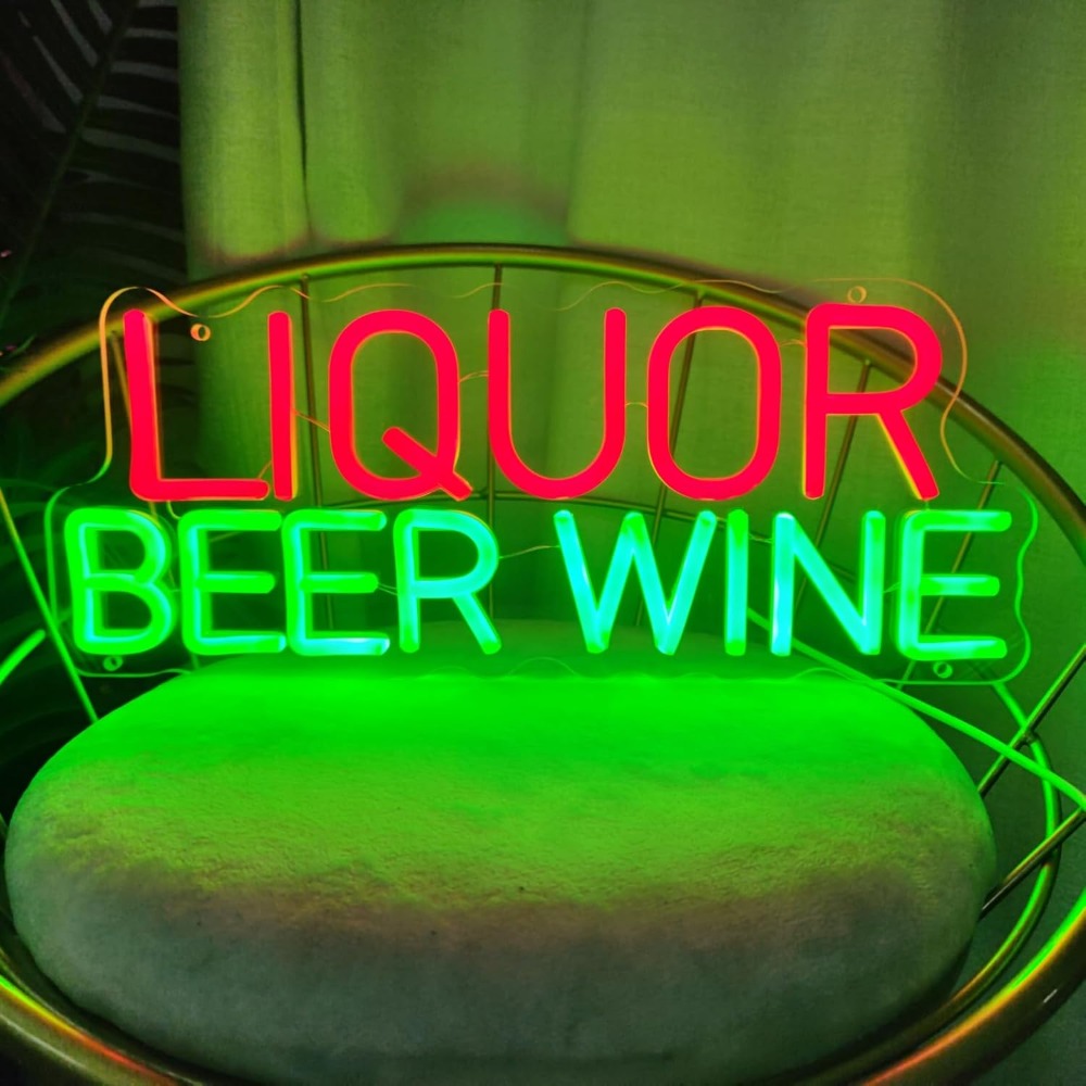 Wine Beer Liquor Store - لافتة نيون LED للخمور والبيرة والنبيذ،